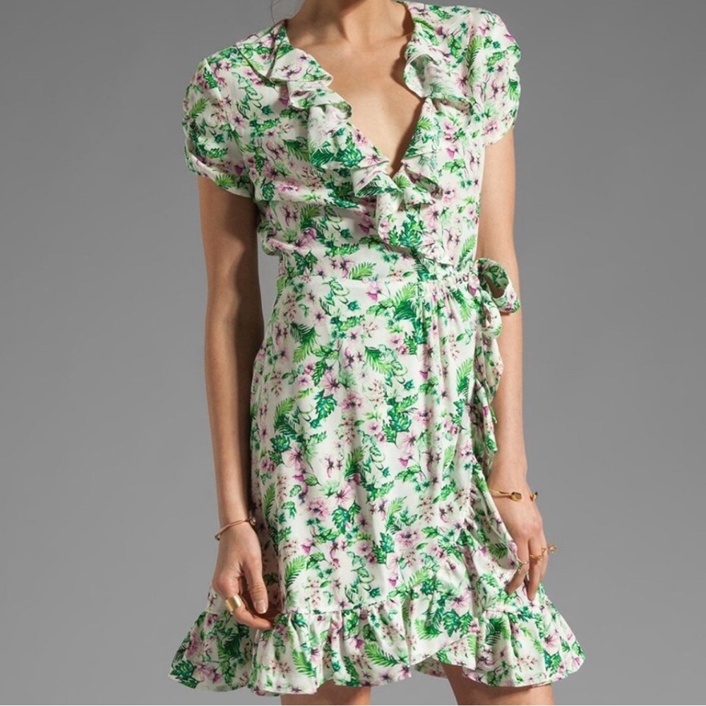 Juicy Couture Floral Ruffle Wrap Mini Dress Size 2 Beach Coquette Flowy Preppy